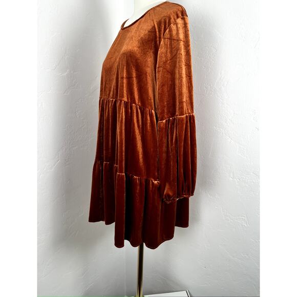 RICH RUST STRETCH VELVET DRESS (Woman's: XL) - Picture 4 of 10